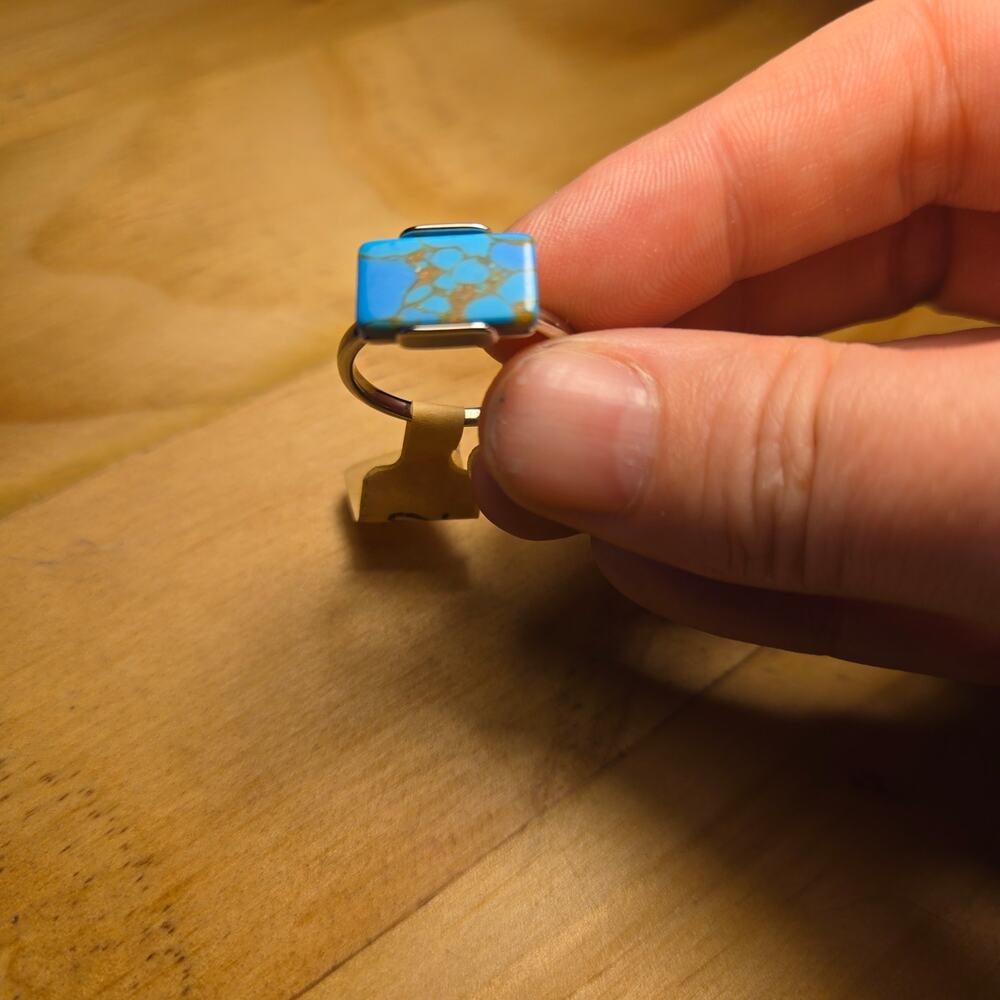 Size 8 Rectangular Turquoise Ring Silver Tone Sta… - image 2